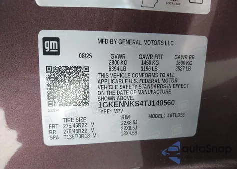 2026 GMC Acadia Awd Elevation из США, поврежденный, VIN 1GKENNKS4TJ140560